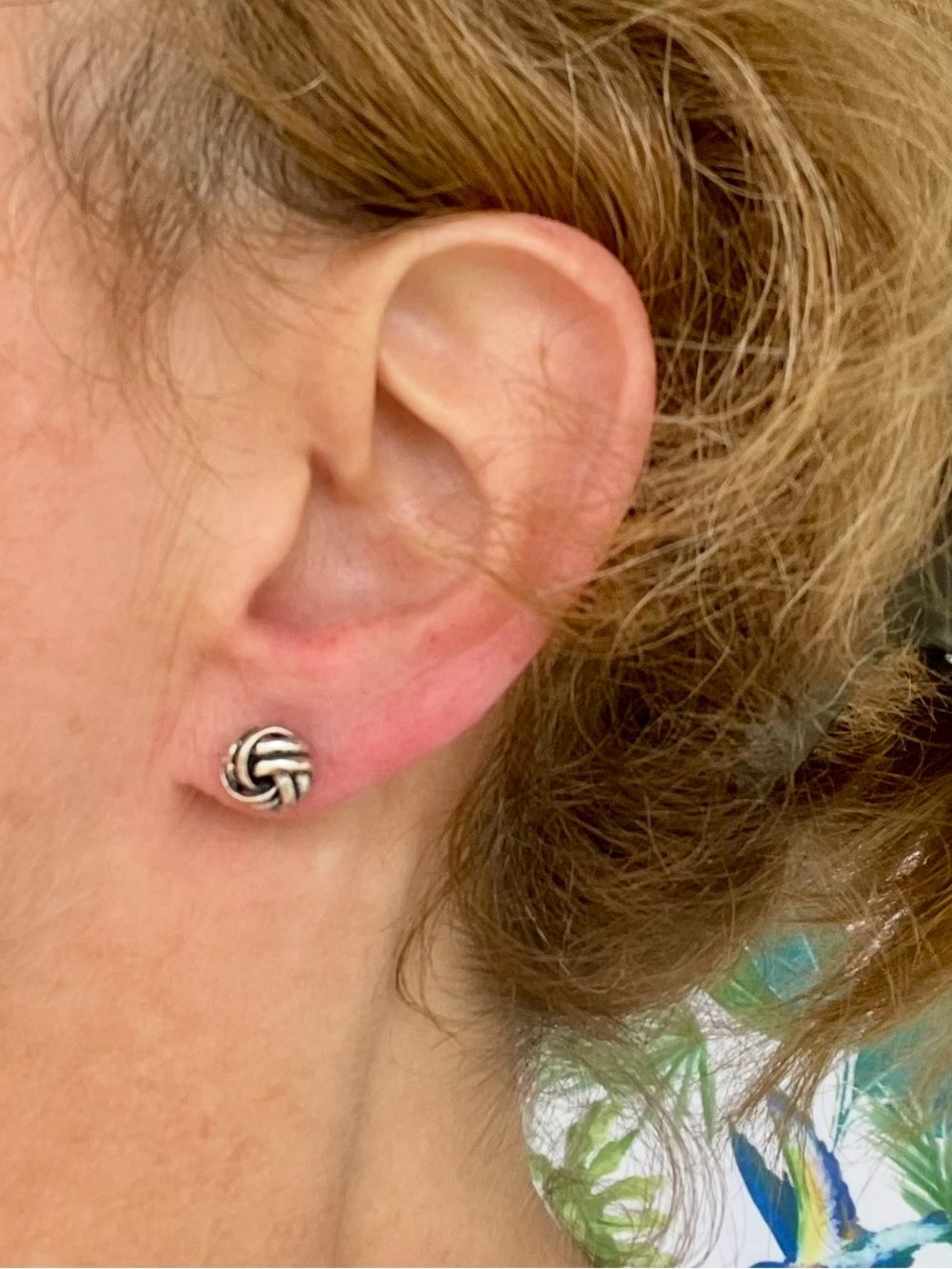 Silver Love Knot Stud Earrings - Picture 3 of 7